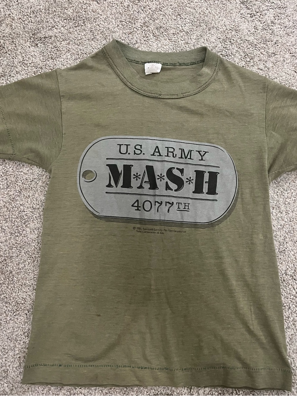 Vintage Kids U.S. Army M*A*S*H Dog Tag Graphic Made in US 1981 TV Show 6-8 Small